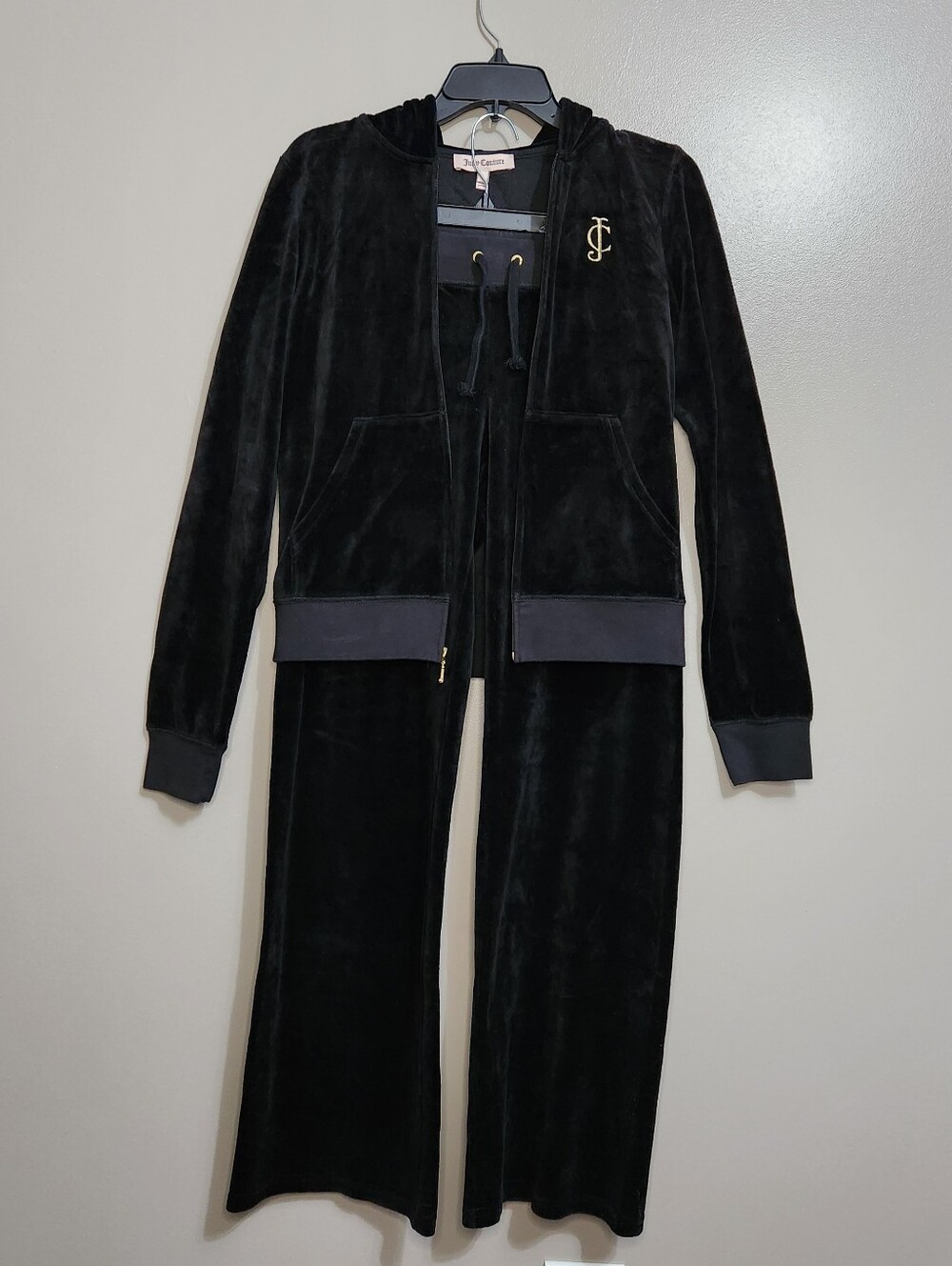 Vintage Y2K Juicy Couture Black Velour Tracksuit set Size Large Made In USA